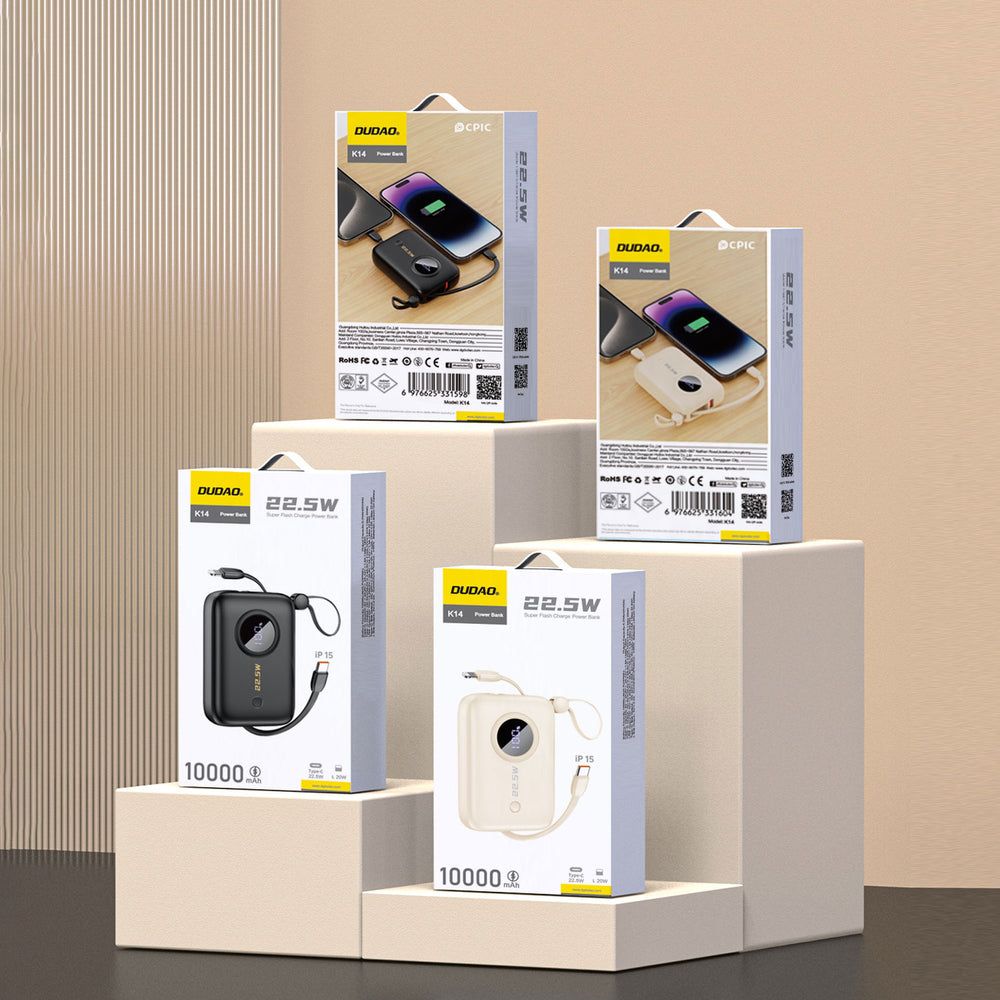 Dudao K14 10000mAh power bank with USB-C / Lightning cables - black_3