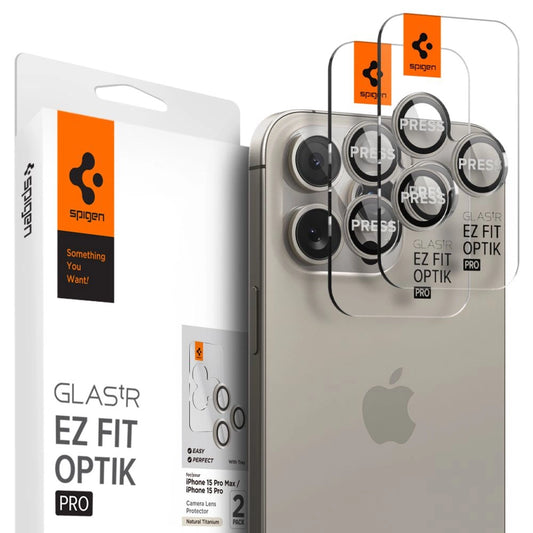 Spigen Optik.tR EZ Fit Camera Protector for iPhone 14 Pro / Pro Max / 15 Pro / Pro Max - Natural Titanium 2 pcs._0