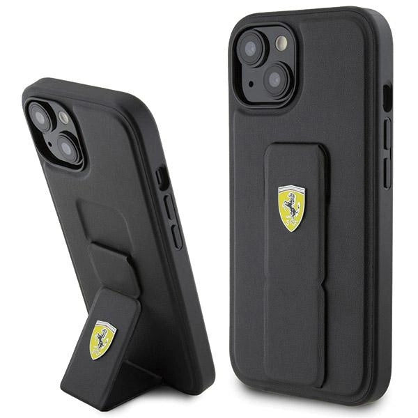 Ferrari Grip Stand Metal Logo case for iPhone 15 - black_0