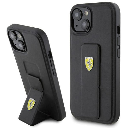 Ferrari Grip Stand Metal Logo case for iPhone 15 - black_0