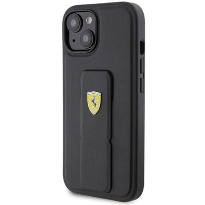 Ferrari Grip Stand Metal Logo case for iPhone 15 - black_1
