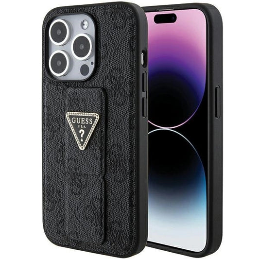 Guess Grip Stand 4G Triangle Strass case for iPhone 15 Pro - black_0