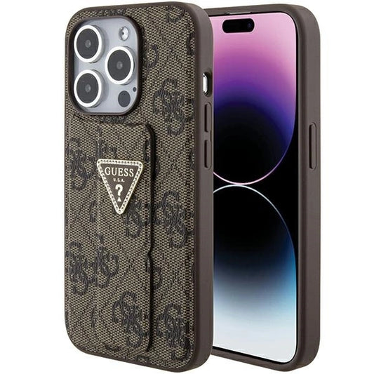 Guess Grip Stand 4G Triangle Strass case for iPhone 15 Pro - brown_0