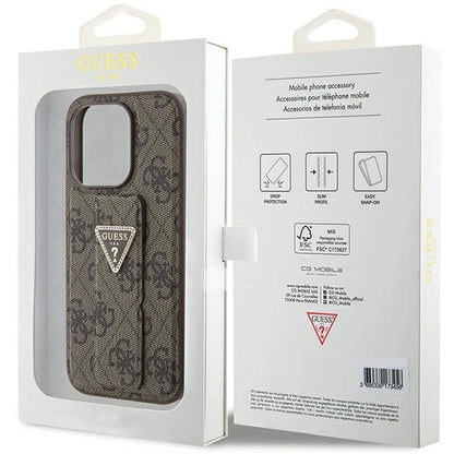 Guess Grip Stand 4G Triangle Strass case for iPhone 15 Pro - brown_8