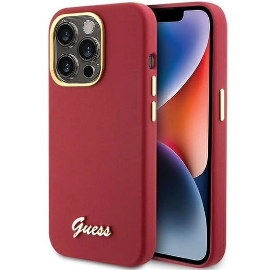Guess Silicone Script Metal Logo & Frame case for iPhone 15 Pro - red_0