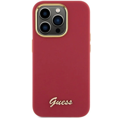 Guess Silicone Script Metal Logo & Frame case for iPhone 15 Pro - red_2