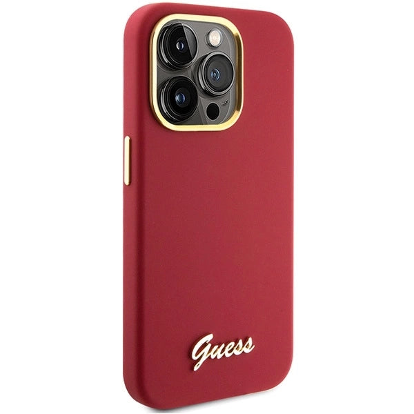 Guess Silicone Script Metal Logo & Frame case for iPhone 15 Pro - red_3