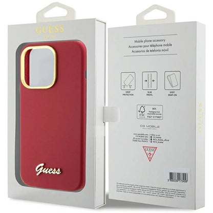 Guess Silicone Script Metal Logo & Frame case for iPhone 15 Pro - red_7
