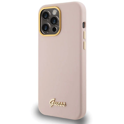 Guess Silicone Script Metal Logo & Frame case for iPhone 15 Pro - pink_1