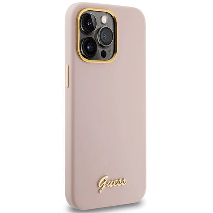 Guess Silicone Script Metal Logo & Frame case for iPhone 15 Pro - pink_3