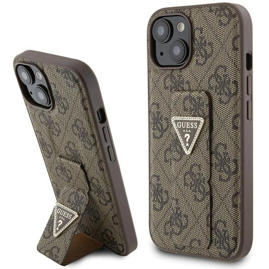 Guess Grip Stand 4G Triangle Strass case for iPhone 15 - brown_0
