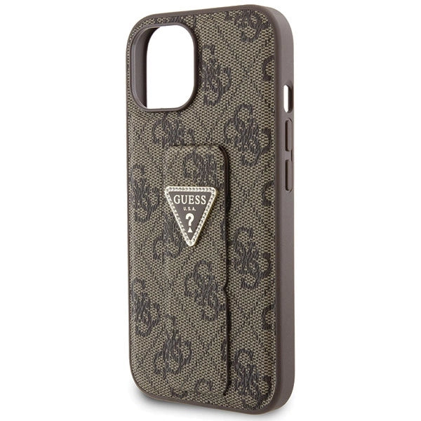Guess Grip Stand 4G Triangle Strass case for iPhone 15 - brown_5