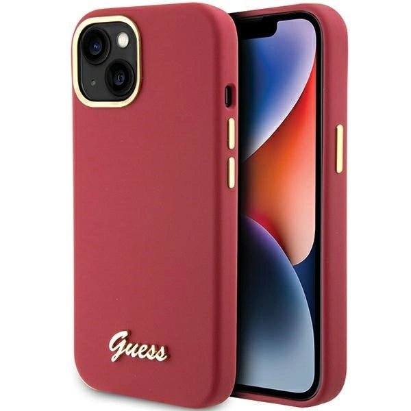 Guess Silicone Script Metal Logo &amp; Frame case for iPhone 15 - red_0