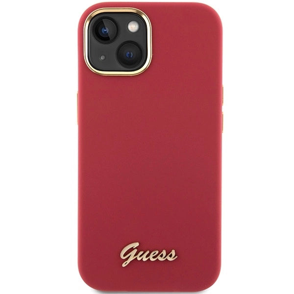 Guess Silicone Script Metal Logo &amp; Frame case for iPhone 15 - red_2