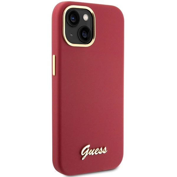 Guess Silicone Script Metal Logo &amp; Frame case for iPhone 15 - red_3