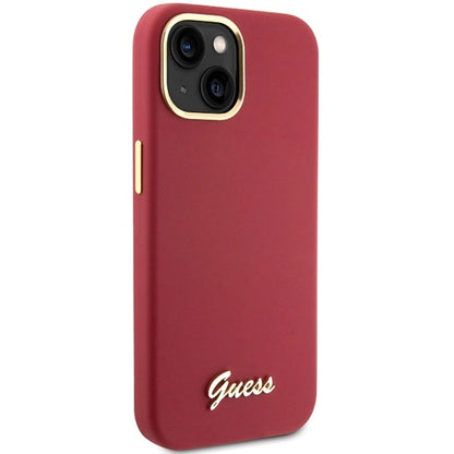 Guess Silicone Script Metal Logo &amp; Frame case for iPhone 15 - red_3