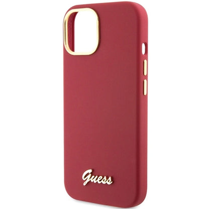 Guess Silicone Script Metal Logo &amp; Frame case for iPhone 15 - red_5