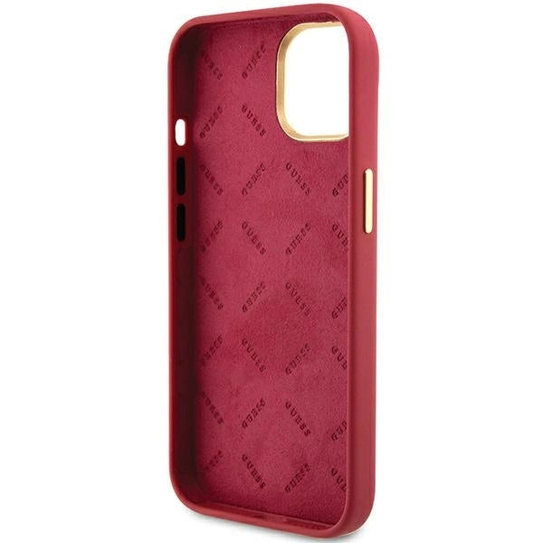 Guess Silicone Script Metal Logo &amp; Frame case for iPhone 15 - red_6