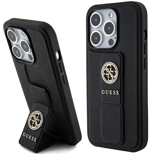 Guess Grip Stand 4G Saffiano Strass case for iPhone 15 Pro Max - black_0