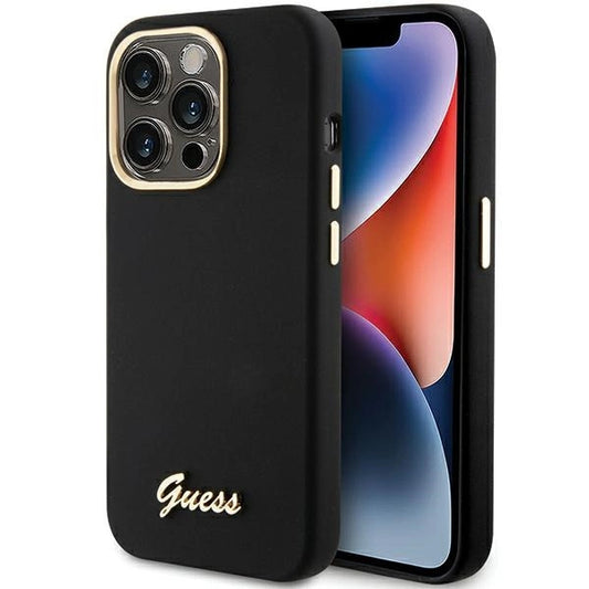 Guess Silicone Script Metal Logo &amp; Frame iPhone 15 Pro Max Case - Black_0