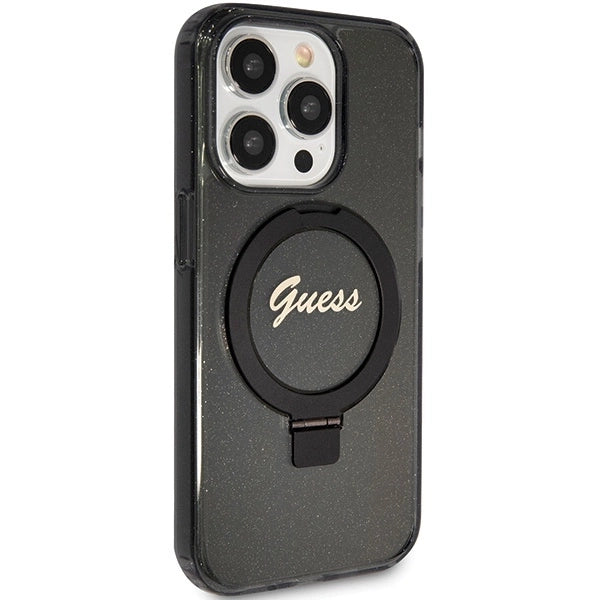 Guess Ring Stand Script Glitter MagSafe case for iPhone 15 Pro - black_3