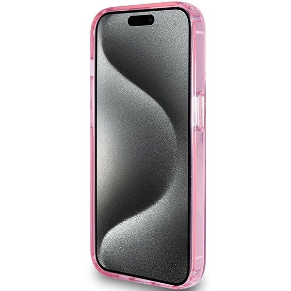 Guess Ring Stand Script Glitter MagSafe case for iPhone 15 Pro - pink_4