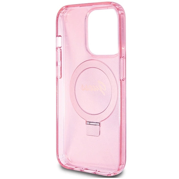 Guess Ring Stand Script Glitter MagSafe case for iPhone 15 Pro - pink_6