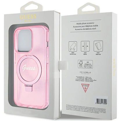 Guess Ring Stand Script Glitter MagSafe case for iPhone 15 Pro - pink_7