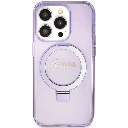 Guess Ring Stand Script Glitter MagSafe case for iPhone 15 Pro - purple_2