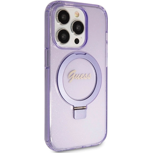 Guess Ring Stand Script Glitter MagSafe case for iPhone 15 Pro - purple_3