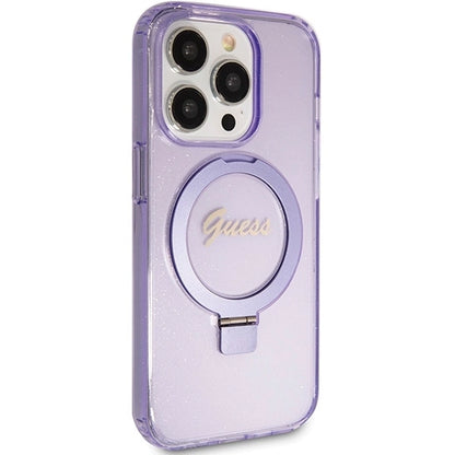 Guess Ring Stand Script Glitter MagSafe case for iPhone 15 Pro - purple_3