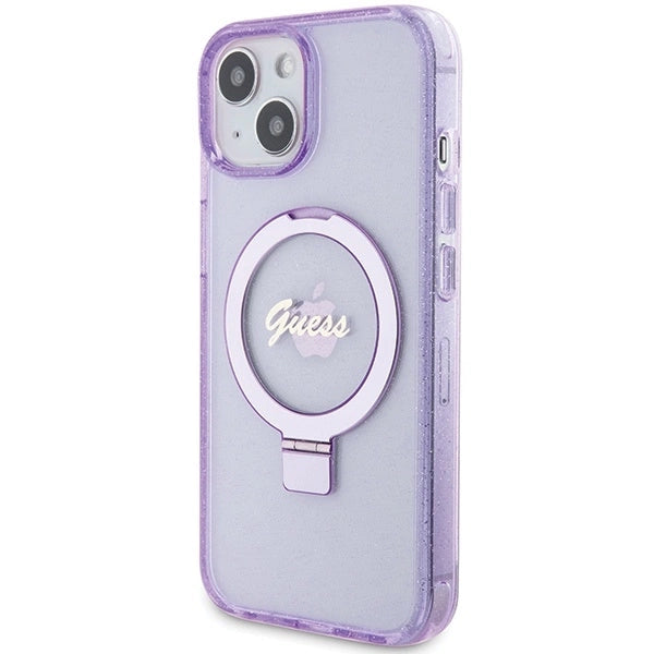 Guess Ring Stand Script Glitter MagSafe case for iPhone 15 Plus / 14 Plus - purple_1