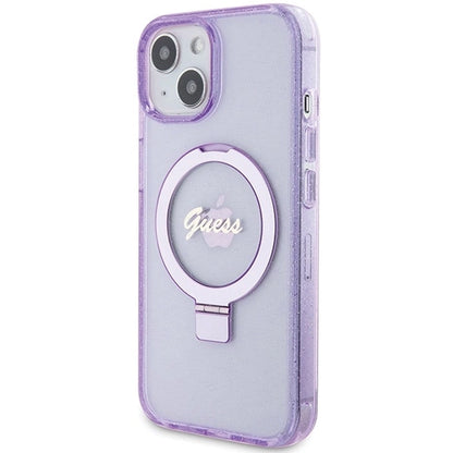 Guess Ring Stand Script Glitter MagSafe case for iPhone 15 Plus / 14 Plus - purple_1