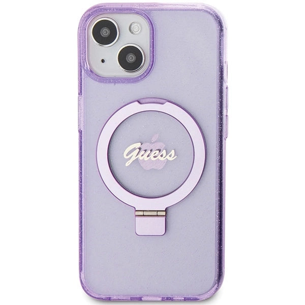 Guess Ring Stand Script Glitter MagSafe case for iPhone 15 Plus / 14 Plus - purple_2