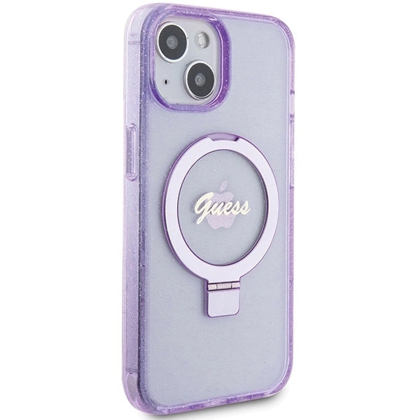 Guess Ring Stand Script Glitter MagSafe case for iPhone 15 Plus / 14 Plus - purple_3