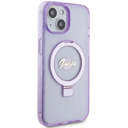 Guess Ring Stand Script Glitter MagSafe case for iPhone 15 Plus / 14 Plus - purple_3
