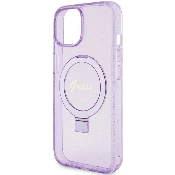 Guess Ring Stand Script Glitter MagSafe case for iPhone 15 Plus / 14 Plus - purple_5