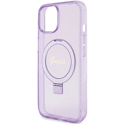 Guess Ring Stand Script Glitter MagSafe case for iPhone 15 Plus / 14 Plus - purple_5