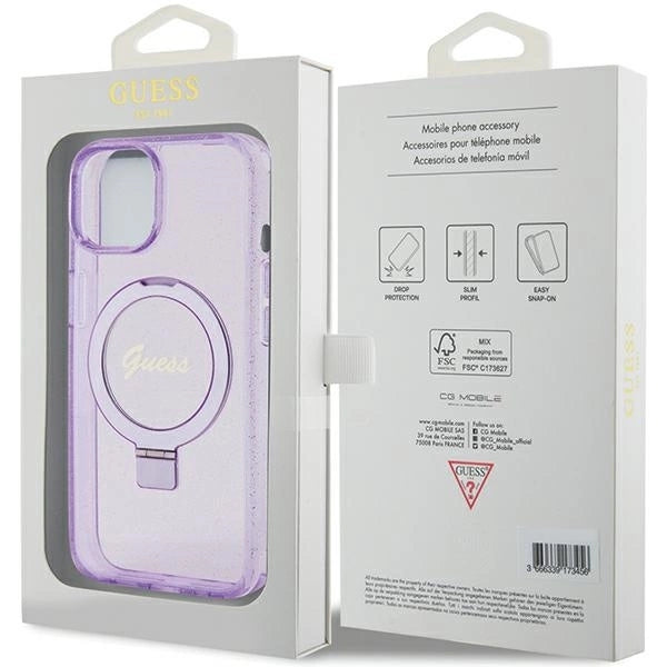 Guess Ring Stand Script Glitter MagSafe case for iPhone 15 Plus / 14 Plus - purple_7