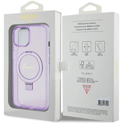 Guess Ring Stand Script Glitter MagSafe case for iPhone 15 Plus / 14 Plus - purple_7