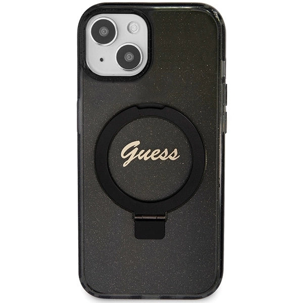Guess Ring Stand Script Glitter MagSafe case for iPhone 15 - black_2