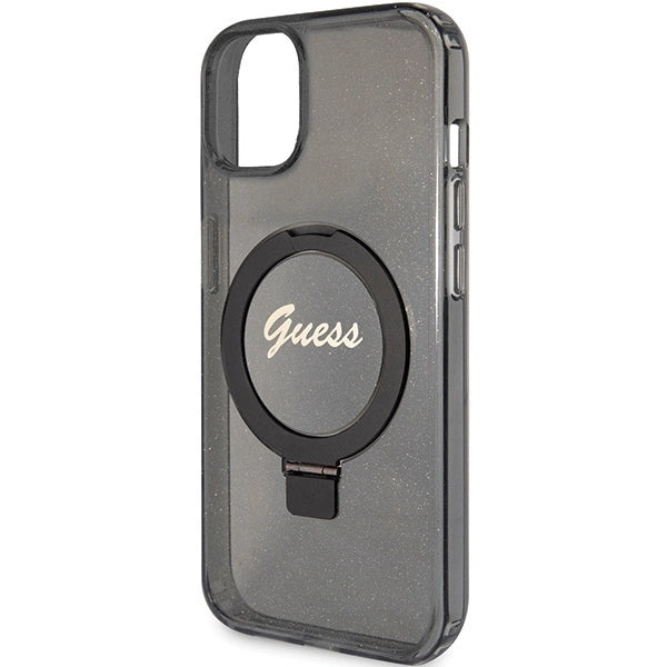 Guess Ring Stand Script Glitter MagSafe case for iPhone 15 - black_5