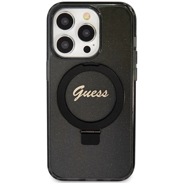 Guess Ring Stand Script Glitter MagSafe case for iPhone 15 Pro Max - black_2