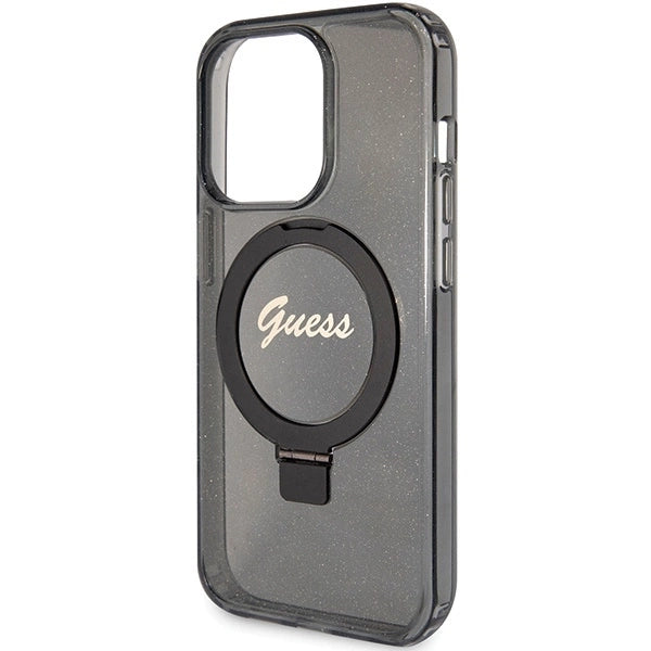 Guess Ring Stand Script Glitter MagSafe case for iPhone 15 Pro Max - black_5
