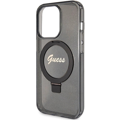 Guess Ring Stand Script Glitter MagSafe case for iPhone 15 Pro Max - black_5