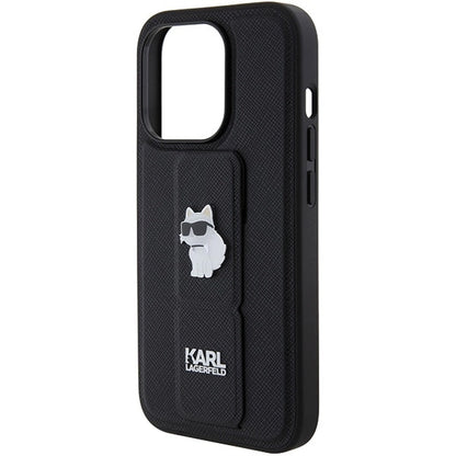 Karl Lagerfeld Gripstand Saffiano Choupette Pins case for iPhone 15 Pro - black_6