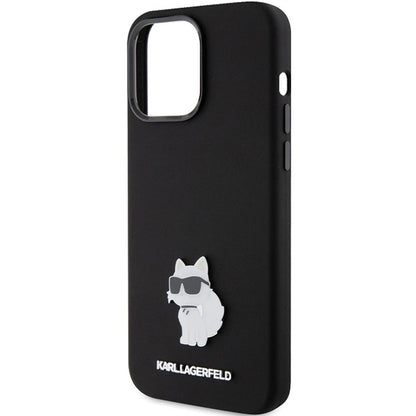 Karl Lagerfeld Silicone Choupette Metal Pin case for iPhone 15 Pro - black_5