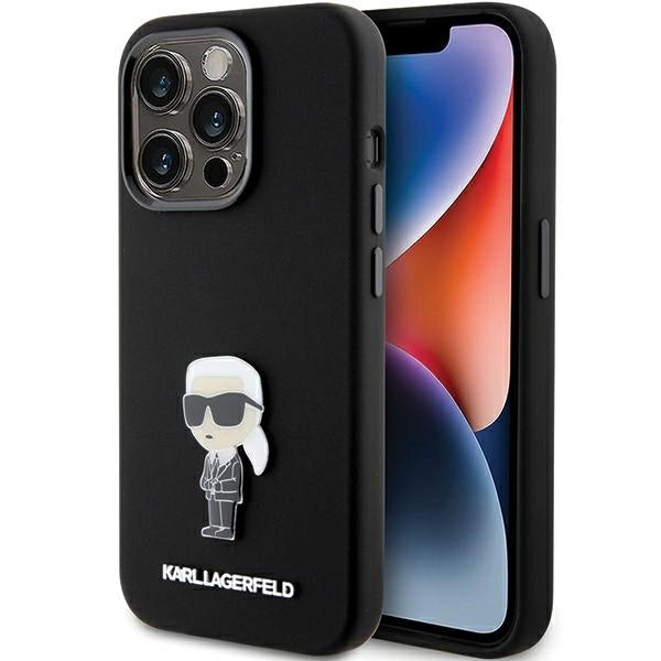 Karl Lagerfeld Silicone Ikonik Metal Pin case for iPhone 15 Pro - black_0