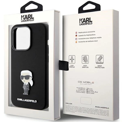 Karl Lagerfeld Silicone Ikonik Metal Pin case for iPhone 15 Pro - black_7