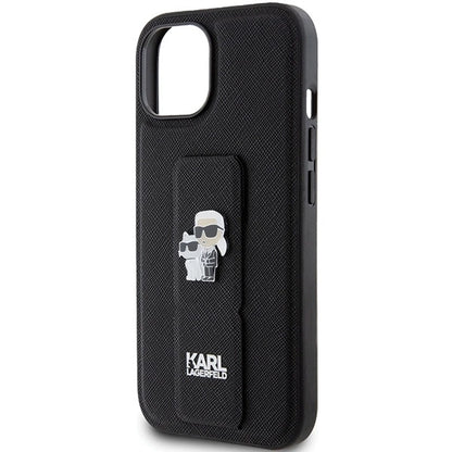Karl Lagerfeld Gripstand Saffiano Karl&amp;Choupette Pins case for iPhone 15 Plus / 14 Plus - black_5